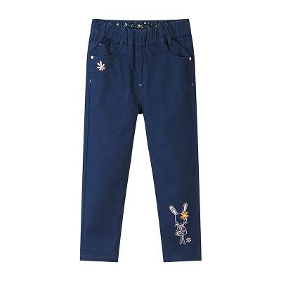 China Gabby Loop Kids Dark Blue Breathable Embroidered Floral Ankle Pants Cargo Pants Trousers For Kid Girls for sale