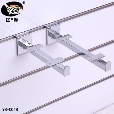 China Fit To Slat Wall Metal Chrome Slatwall Hangs Square Tube Hook Glass Bracket for sale