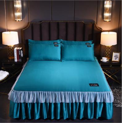 China Nondisposable solid silk bed skirt colcha de cama color skirt sheets for sale