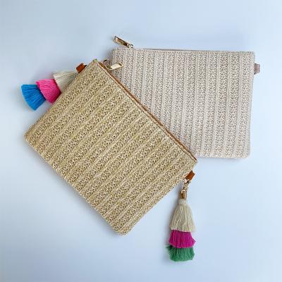 China PORTABLE Fashion Straw Zipper Clutch Bag 2022 Women Summer Beach Sea Purse and Bohemian Handbag for sale