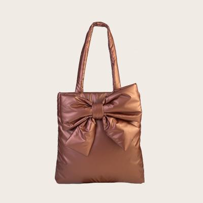 China PORTABLE Winter Down Jacket Bow Novelty Handbags Tote Bag Tote Handbags Women Jumbo Shoulder Bags for sale