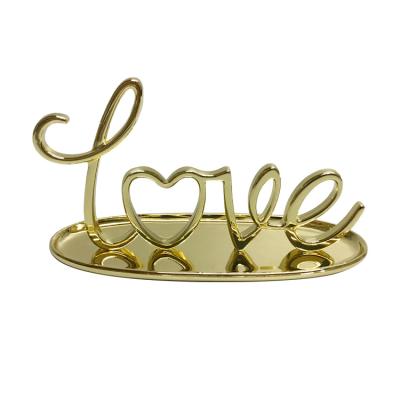 China Custom Valentine's Day Manufacturer Metal Craft LOVE Storage Jewelry Ring Tray From Europe for sale