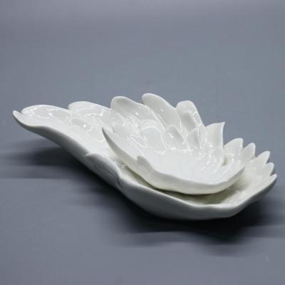 China Angel Wings Ceramic Jewelry Tray Small Crafts Ceramic Jewelry Trinket Tray for sale