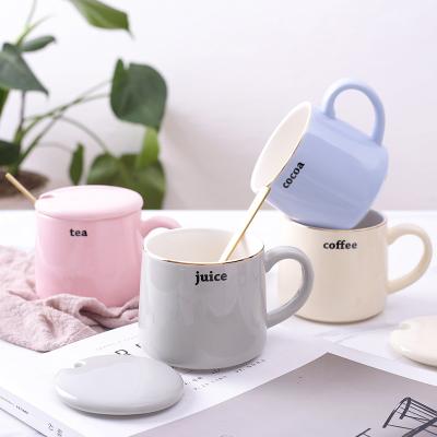 China Viable Custom Wholesale Gold Plated Ceramic Pure Color Household Milk Cups With Lid Spoon for sale