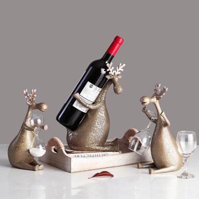 China Europe Maker Retro Deer Ornaments Resin Craft Wine Rack for sale