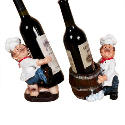 China Europe dining room wine cabinet decoration gifts resin craft character chef wine rack for sale