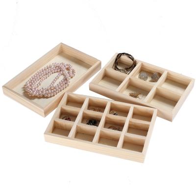 China Europe Jewelry Display Wooden Disc Earrings Ring Storage Tray Pallet Jewelry Storage Box Solid Wood Grid for sale