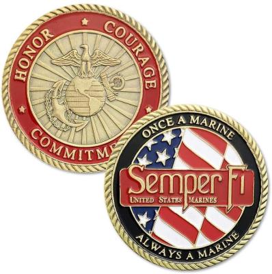 China Souvenir Uodow USA Marine Corps Challenge Coins Semper Fidelis Once Marine Always a Marine Honor Courage Commitment USMC Military Coin for sale