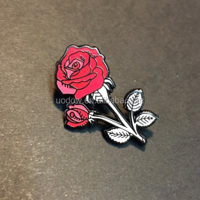 China Europe Pretty Rose Hard Enamel Pins With Red And White Enamel for sale