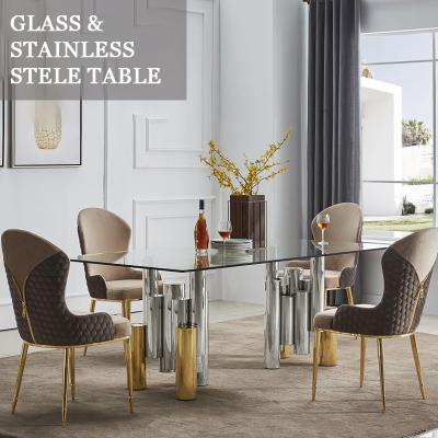 China Modern Design Dining Table Dining Room Furniture Stainless Steel Frame Tempered Glass Top Tables for sale