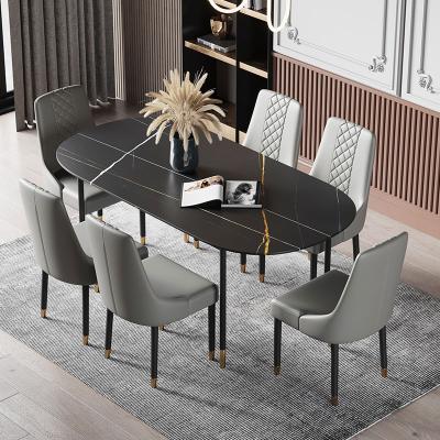 China (Other)Adjustable Adjustable Modern Dining Table Sets Top Table 6 (Other) Luxury Stone Chipboard Chairs And Chair Customize Marble Top Dining Room Furniture for sale