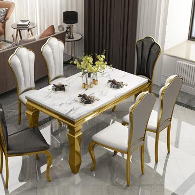 China (Others) (Others) Contemporary Luxury Adjustable Home Dining Room Furniture With White Silver Velvet Fabric Dining Chair Marble Dining Table for sale