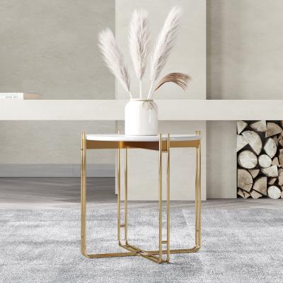 China Adjustable Base Table Stainless Steel Wholesale End Table Living Room Modern Cheap Marble Side Coffee Table (Height) (Height) for sale