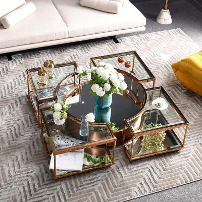 China Italian Light Luxury Adjustable Tempered Glass Table Combination Mirror Stainless Steel Tea Table (Others) (Other) Coffee Table Adjustable Living Room Furniture for sale