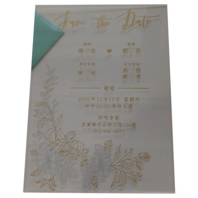 China All Transparent Waterproof Acrylic Invitation Card For Wedding Elegant Festival Wedding Decal Gold Letters Goods Custom Printing for sale