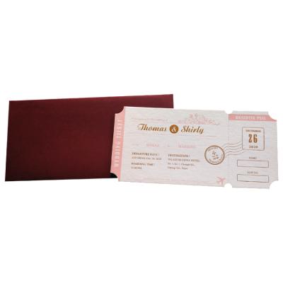 China Customization All Foil Rose Invitation Card High Quality Paper Boarding Pass To Wedding Decoration Letter Decal Logo Print Design for sale