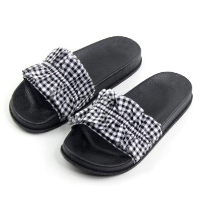 China Parodor Customized Fabric Slides Fashion Women's Plaid Sandals With Fabric Strap Slipper For Women for sale