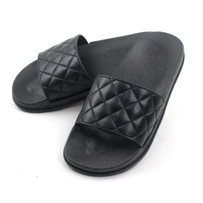 China 2020 Durable Summer Popular PVC Embossed Slipper Womens Comfort Shower Beach Slide Sandal Black for sale