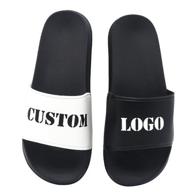 China Anti-smell cheap simple custom design logo screen printing blank sublimation slides, custom pvc and pu slide sandals with logo for sale