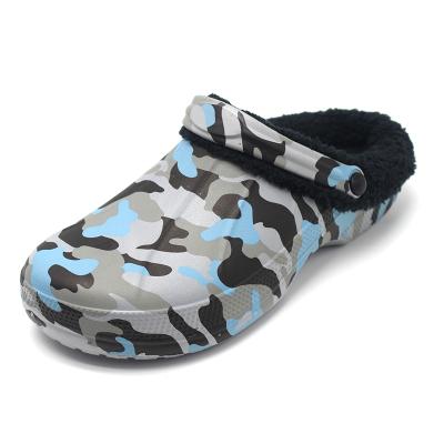 China Anti-Smell Winter Fleece Camouflage Slipper Shoe Army Men Eva Fur Clogs With Scratch Print Camouflage Clogs Popular News for sale