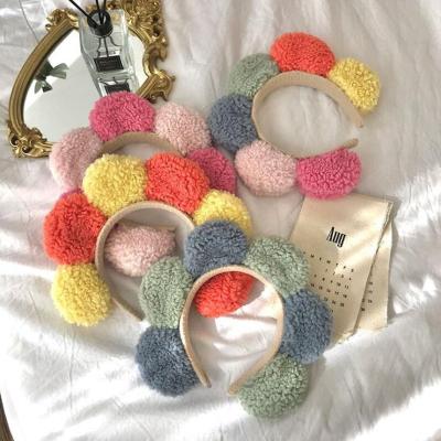 China Eco-friendly High Quality Cosmetic Soft Colorful Headband Stuffed Plush Women Face Wash Plush Hair Band Flower Makeup Stuffed Plush Spoof Hair Clasp for sale