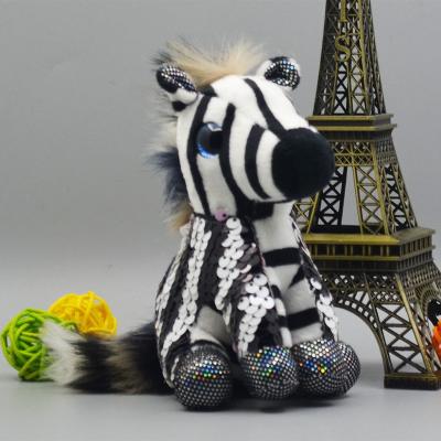 China 2021 Eco-friendly Soft Toy Colorful Zebra Plush Sequin Animal Stuffed Key Chain High Quality for sale