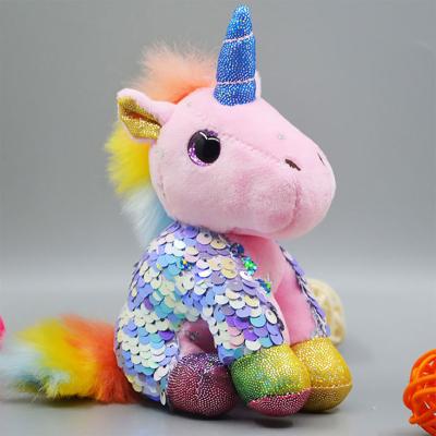 China High Quality Eco-friendly Mini Unicorn Sequin Faux Fur Rainbow Tail Stuffed Toy 12cm Soft Animal Plush Key Chain Birthday Gift for sale