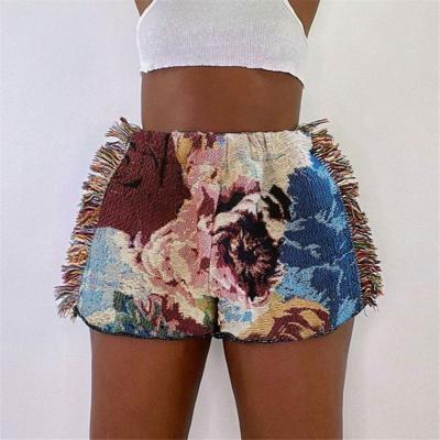 China Dropshipping Summer Viable Wholesale Basics 2021 Sweated Shorts Vintage Pattern Tassel Shorts Women Y2K Short Pants for sale