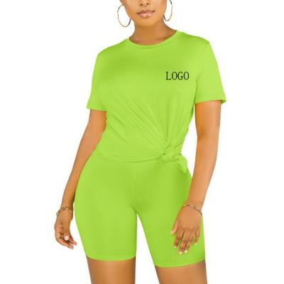 China European and American Women's Solid Color Shorts QUICK DRY Sleeve Shorts Plus Size Women Custom Logo Two-Piece T-Shirt Set Shorts Set for sale