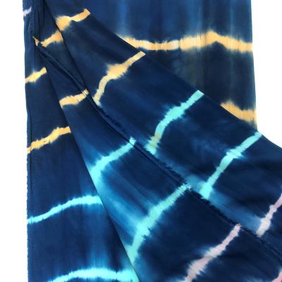 China Plain Rayon Chaills Hand Tie Dye Fabric Stripes For Maxi Dresses Beach Wear for sale