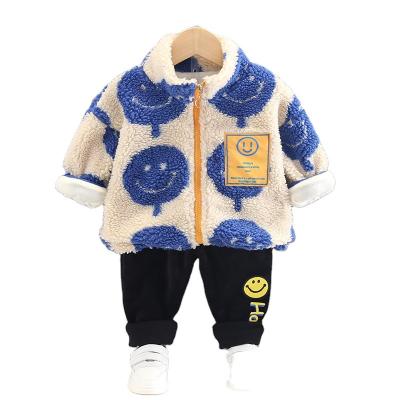 China Casual Kids Clothes Smiley Face Fleece Coat Chidren Boy Winter Clothes Boys And Girls 2 Pcs Sets Clothings for sale