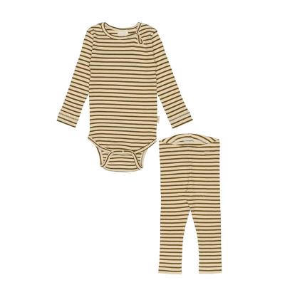 China Wholesale Autumn Infant Clothes Striped Ribbed Breathable Scandinavian Style Spring Cotton Romper Panties Outfits Baby Boy Girls Clothes Set for sale