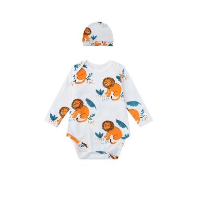 China Organic Cloth Edge/Double-needle/Wholesale Newborn Infant Organic Baby Rompers Lion Print Pattern Long Sleeves Cotton Baby Overalls Shoulder Coverup Evelope for sale