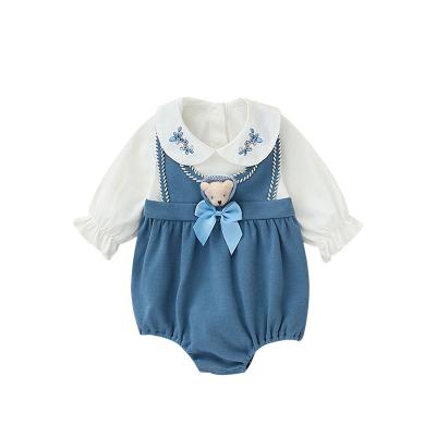 China Style Solid Color Causal Stylish Preppy Preppy Baby Clothes Onesie Cotton Solid Color Baby Romper Baby Halter Crawling With Bow And Bow for sale