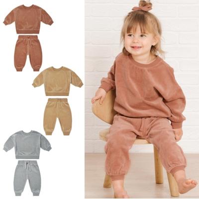 China New Solid Velvet Autumn Winter Baby Clothes Casual Kids Girls Boys Velvet Tracksuit Casual Kids Girl Winter Clothes Sets for sale