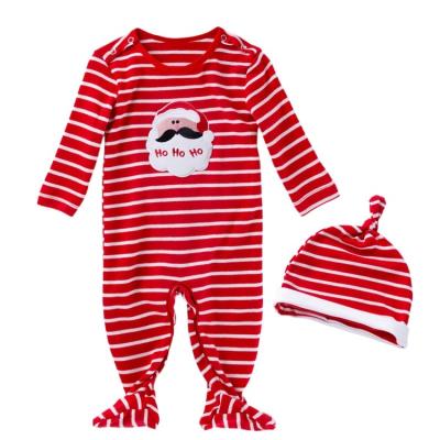 China Wholesale Christmas Newborn Baby Clothes Anti Shrink Set Combed Cotton Long Sleeve Baby Striped Crawling Overalls for sale