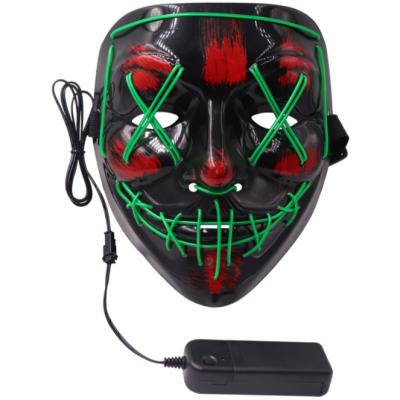 China Interesting Luminous M01 Halloween Mask Black V Word Blood Horror Led Face Mask Ghost Face EL Fluorescent Atmosphere Props Border Spot for sale