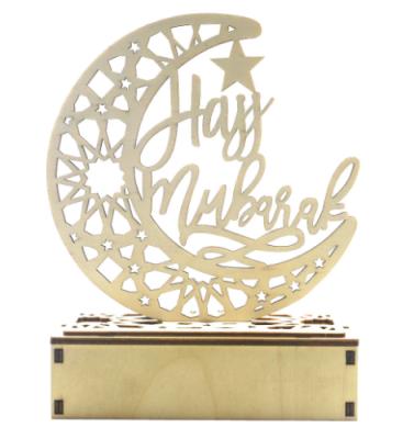 China Factory Wholesale Wooden Gurbang Eid Mubarak Ramadan Moon Hollow Letters With Eid Mubarak Decorations K09 Led Lights Ornaments Crafts for sale