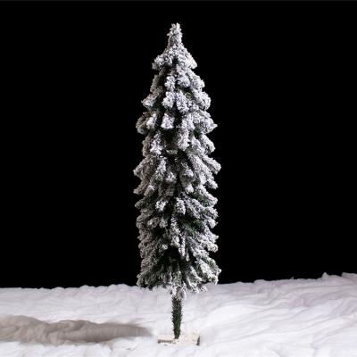 China Hot Selling Market 150cm Family Pencil Ornaments White Spray Snow Pine Artificial Christmas Tree for sale