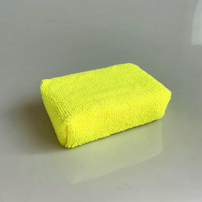 China Mid Size Rectangle Yellow Color Car Detailing Waxing Microfiber Sponge Applicator Buffing Pad for sale