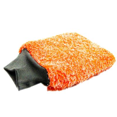 China 50pcs/ctn Microfiber Quick Dry Orange Plush Glove Thick Car Wash Pad for sale