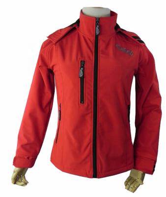 China Custom LOGO 96% polyester 4% spandex softshell jacket winter outdoor waterproof red and black women for sale