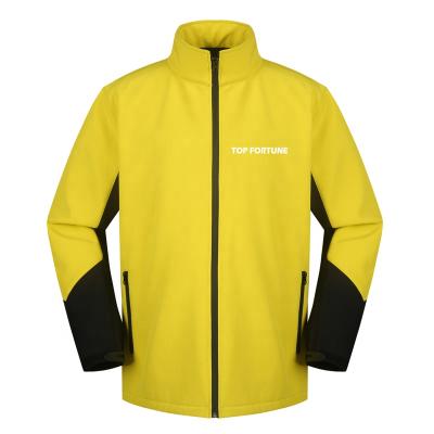 China Breathable High Quality Professional Yellow Softshell Jacket OEM Style Customize Men's Jacket Uniform for sale