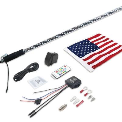 China 360° flexible; ° 3FT Black Fast LED Whip Lights Remote Control RGB Off-Road Wrapped Tube & Longer Antenna w/Flag For RZR Polaris UTV ATV Accessory for sale