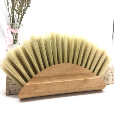 China Sustainable Natural Organic Wooden Decorative Dust Cleaning Brush Fan Pattern Dust Brush In Household Tools for sale