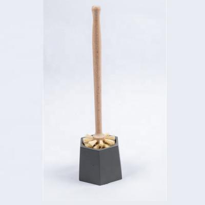 China Sustainable Concrete Toilet Brush Holder With Wooden Handle Toilet Brush Holder for sale