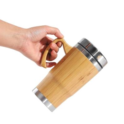 China PORTABLE Customize Cup Stainless Steel Thermos Flask Bamboo Thermal Coffee Tea Insulated Travel Mug Portable Vacuum Mug for sale