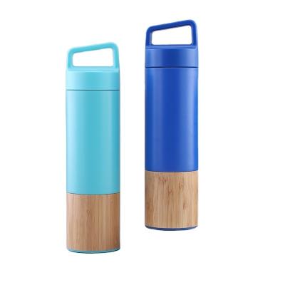 China 550ML Stainless Steel PORTABLE Wide Bamboo Wall Insulated Water Bottle Mug Coffee Travel Mug Flask Double Mouth Water Bottle Tumbler for sale