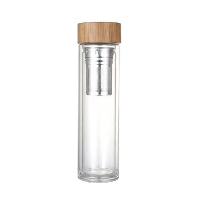 China Viable Clear Glass Water Bottle 380ML/410ML Tea Cup High Temperature Tea Cover Leak Resistant Bamboo Tumbler Presentas Mug for sale