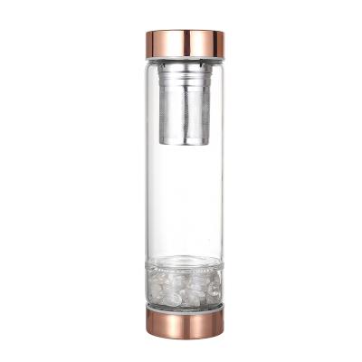 China 550ML Clear Space Tea Tumbler glassStandalone Tea Sink Water Bottle Business Cup Office Viable Gifts With Gold Lid for sale